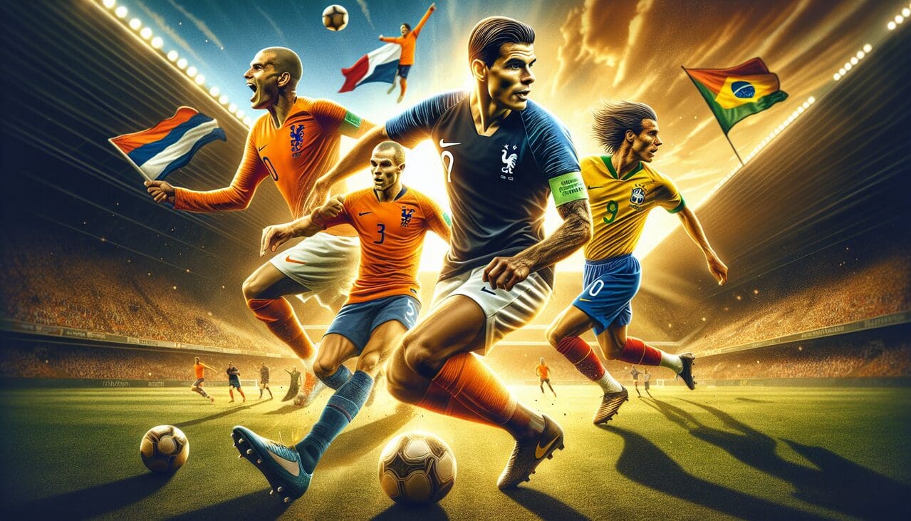 Footballeur en J : Johan Cruyff, Just Fontaine, Jairzinho en pleine action.